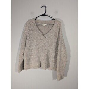 Maeve Anthropologie Womens Beige Plush V Neck Sweater Sz XXS Relaxed Cozy Casual